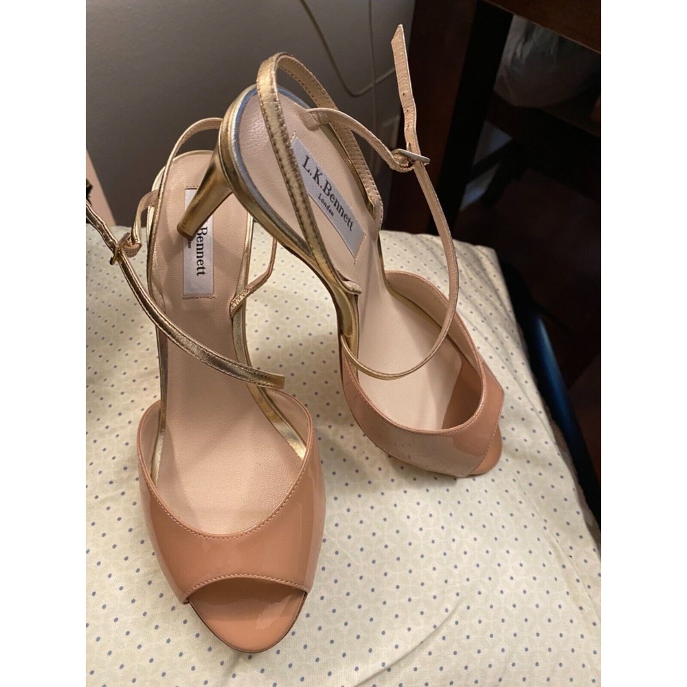 LK Bennett Camilla Womens BEIGE Gold Strap Open Toe Leather Sandals. 37M - Picture 2 of 4